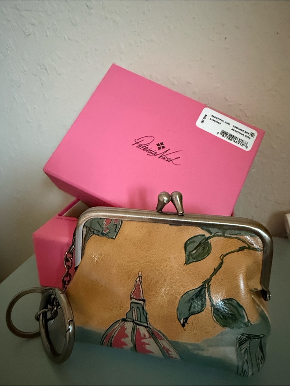 Patricia Nash Mustard Floral Leather Kiss-Lock Coin Purse NIB